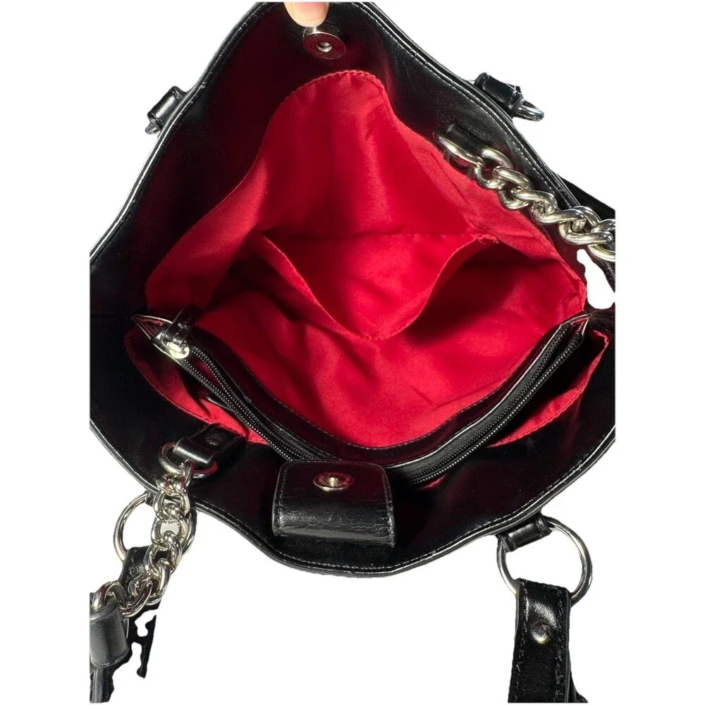 Dana Buchman Monogram Shoulder Bag Black Leather Trim Red Lining Purse